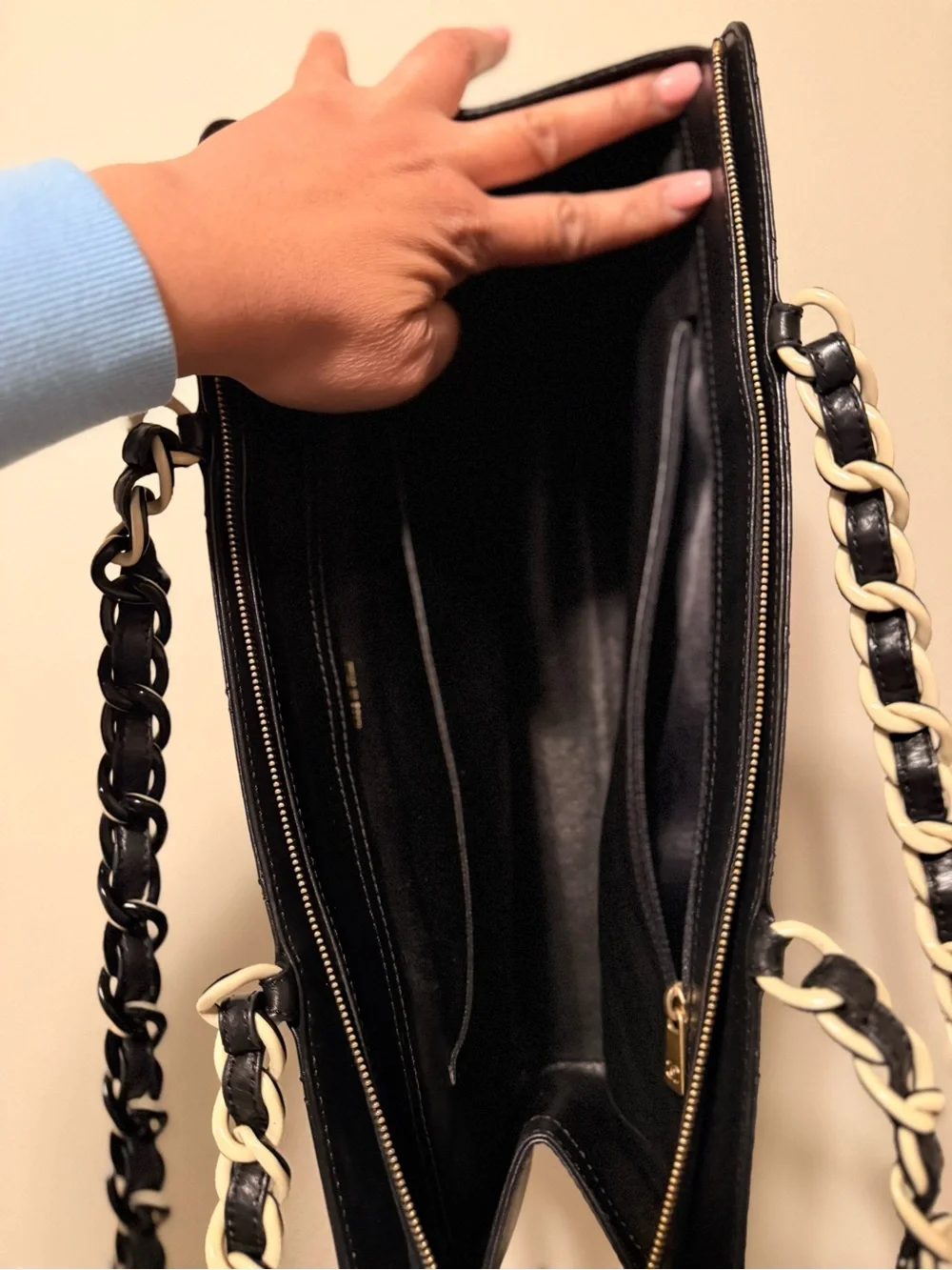 Chanel Lambskin Bekko Chain Large Shoulder Bag Black